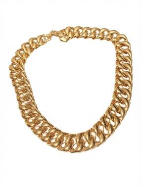 Vintage Trifari Gold Tone Chunky Curb Chain Statement Necklace 80s